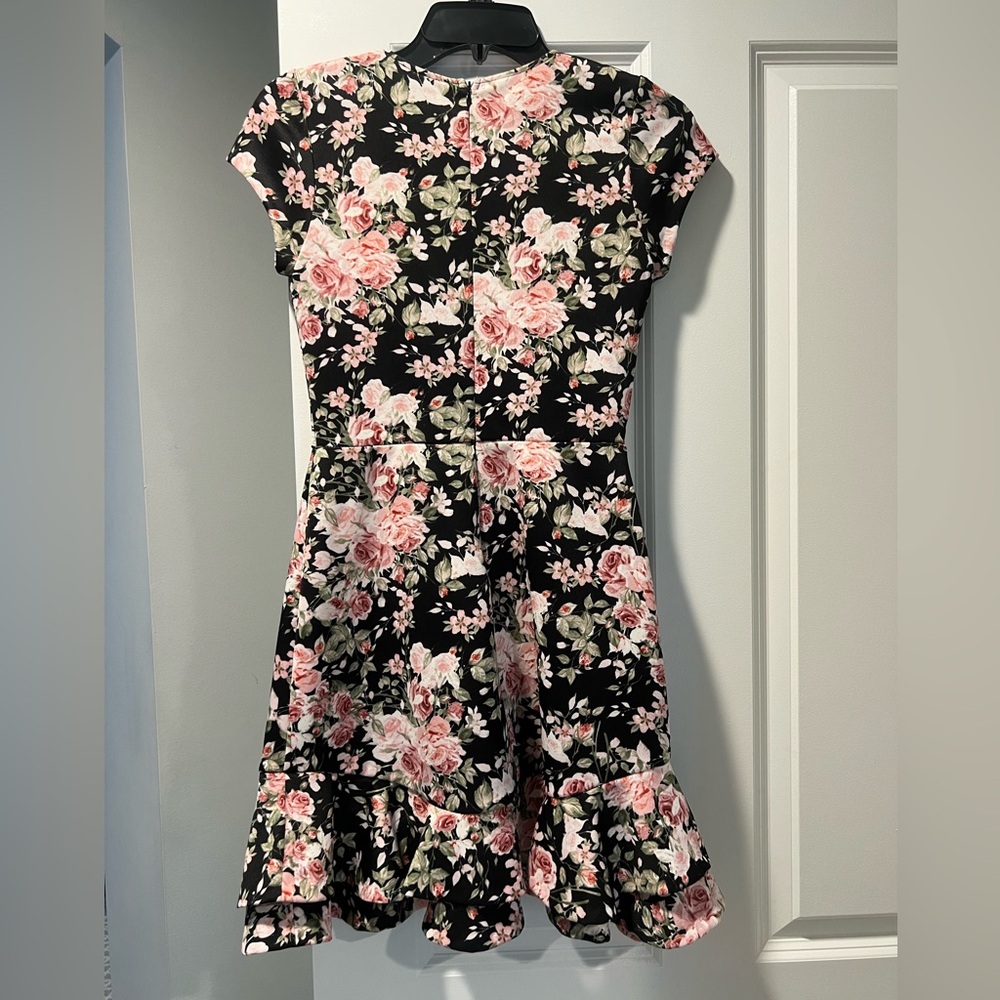 Aqua Black Dress Pink Floral size S fits like XS Flounce Hem Worn Once EEUC - Picture 2 of 11